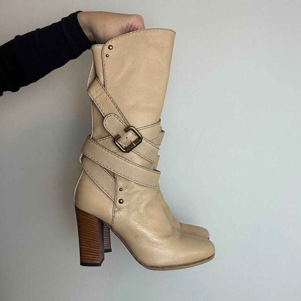 Chloé Paddington Vintage Y2K Cream Leather Block Heel Strappy Boots
